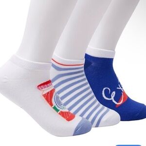 Kate Spade 3-Pack No Show Socks Salsa & Stripes Blue White